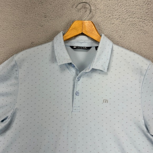 Travis Mathew Polo Shirt Mens Large Blue Geometric Performance Golf Rugby Casual